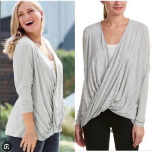 CAbi Tops - Cabi Taylor Twist Front Gray Draped Long Sleeve Top 3245 Size Medium